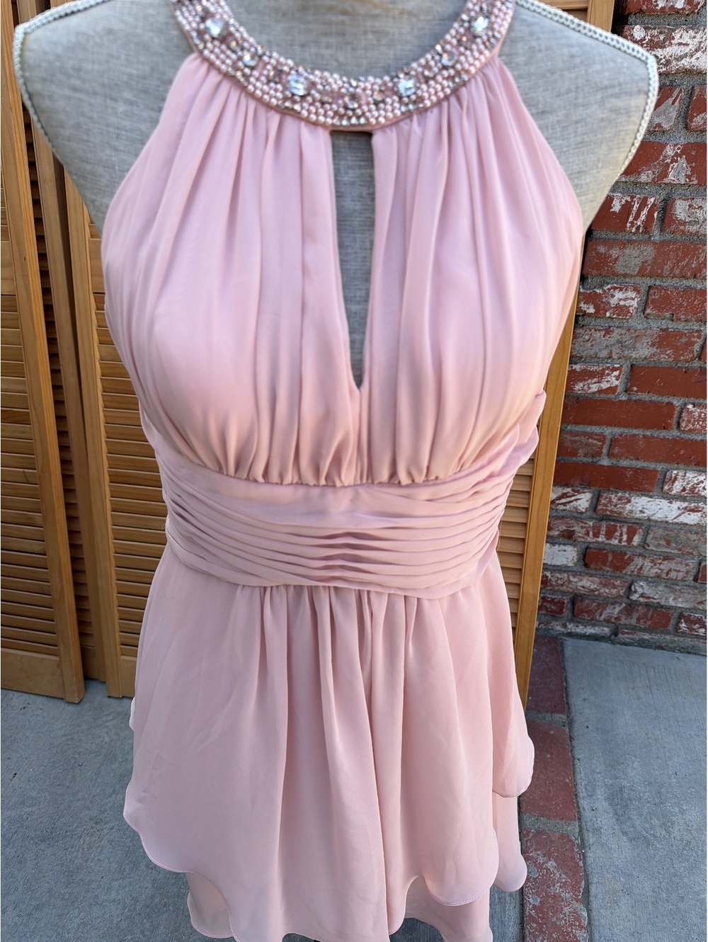 Eliza J Pink Beaded Halter Neck Evening Dress Size 8